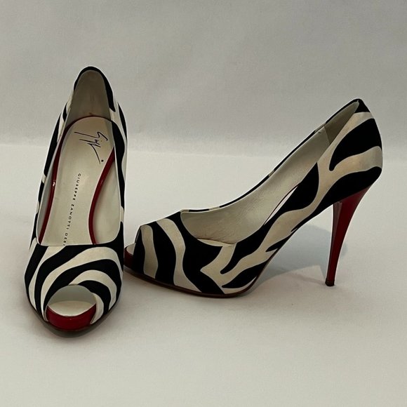 Giuseppe Zanotti Zebra Print Peep Toe Pumps Size US 7 - Picture 2 of 6